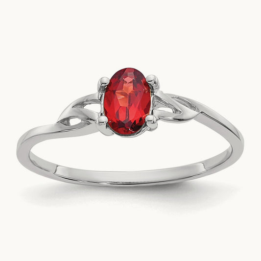 Garnet Birthstone Ring, 14K White Gold