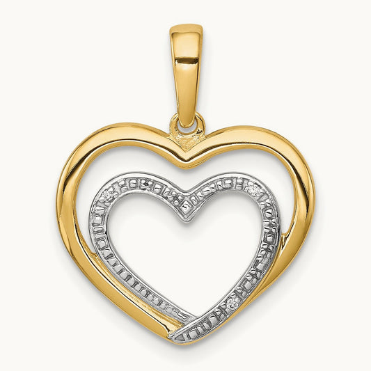 .01ct. Diamond and Rhodium Double Heart Pendant, 14K