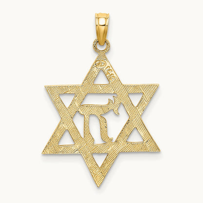 Star of David W/ Chi Center Charm, 14K
