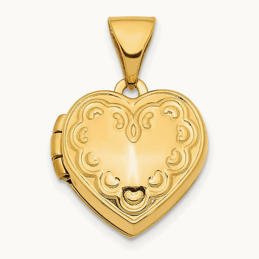Textured Heart Locket Pendant, 13mm, 14K