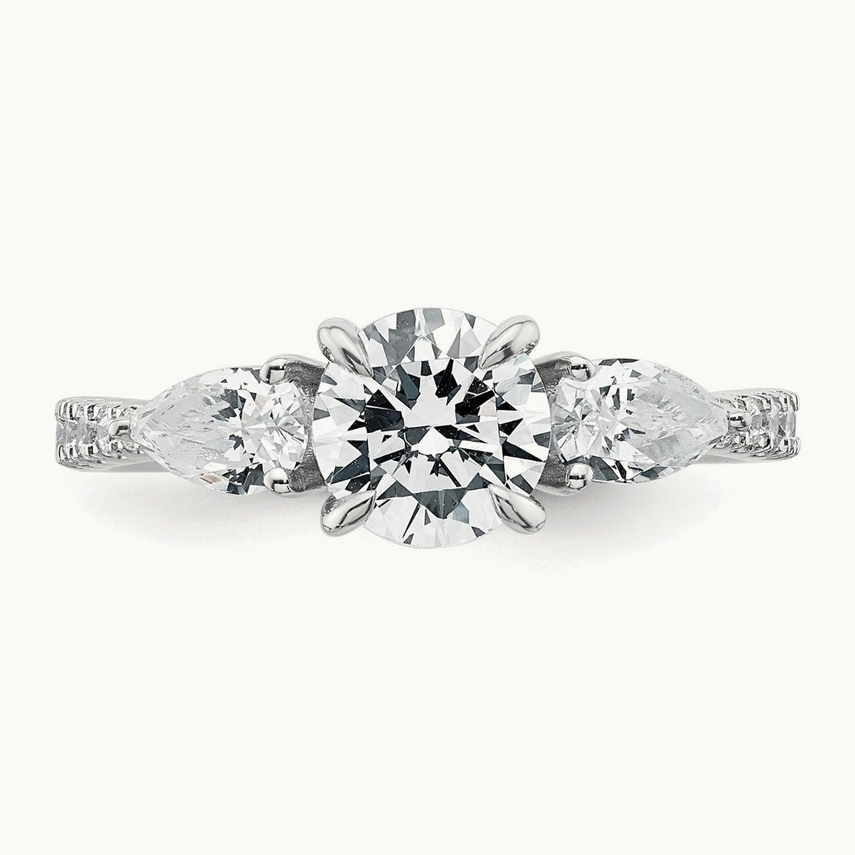 Round Center Semi-Mount 3 Stone Engagement Ring, 0.50-0.75 ct tw Lab-Grown Diamond — 5/8 ct (holds 1 ct center), 14K White Gold