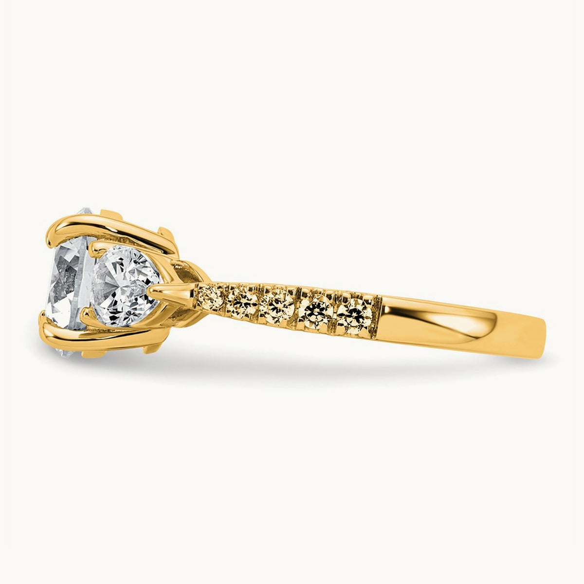 Round Center Semi-Mount 3 Stone Engagement Ring, 0.50-0.75 ct tw Lab-Grown Diamond — 3/4 ct (holds 1 ct center), 14K Yellow Gold