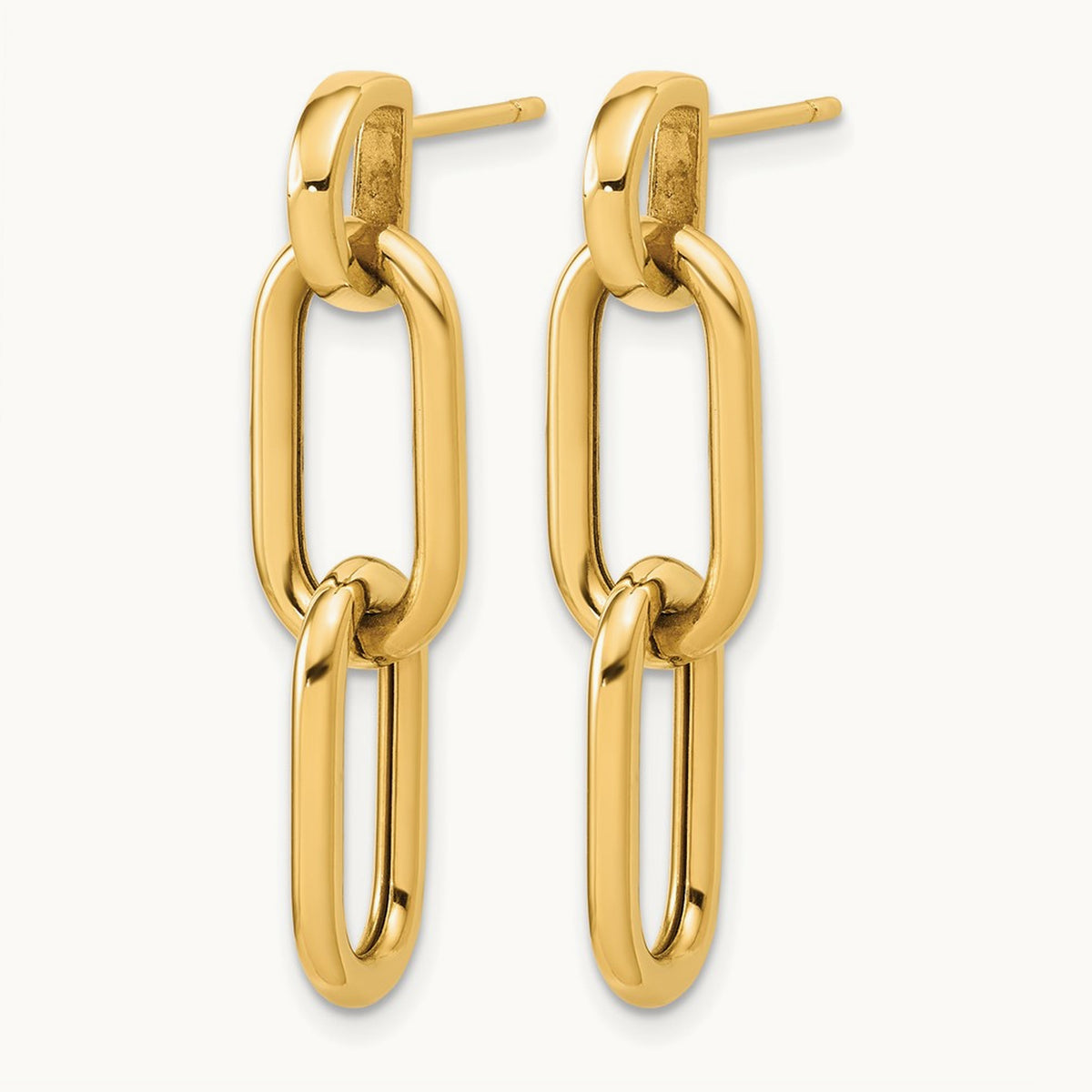 Polished Oval Link Dangle Post Earrings — 33.5mm