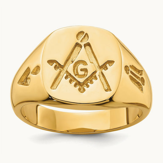 Men's Polished and Grooved (No Enamel) Masonic Ring, 14K