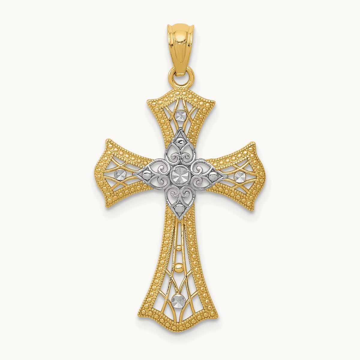 w/Rhodium Diamond-Cut Cross Pendant, 14K