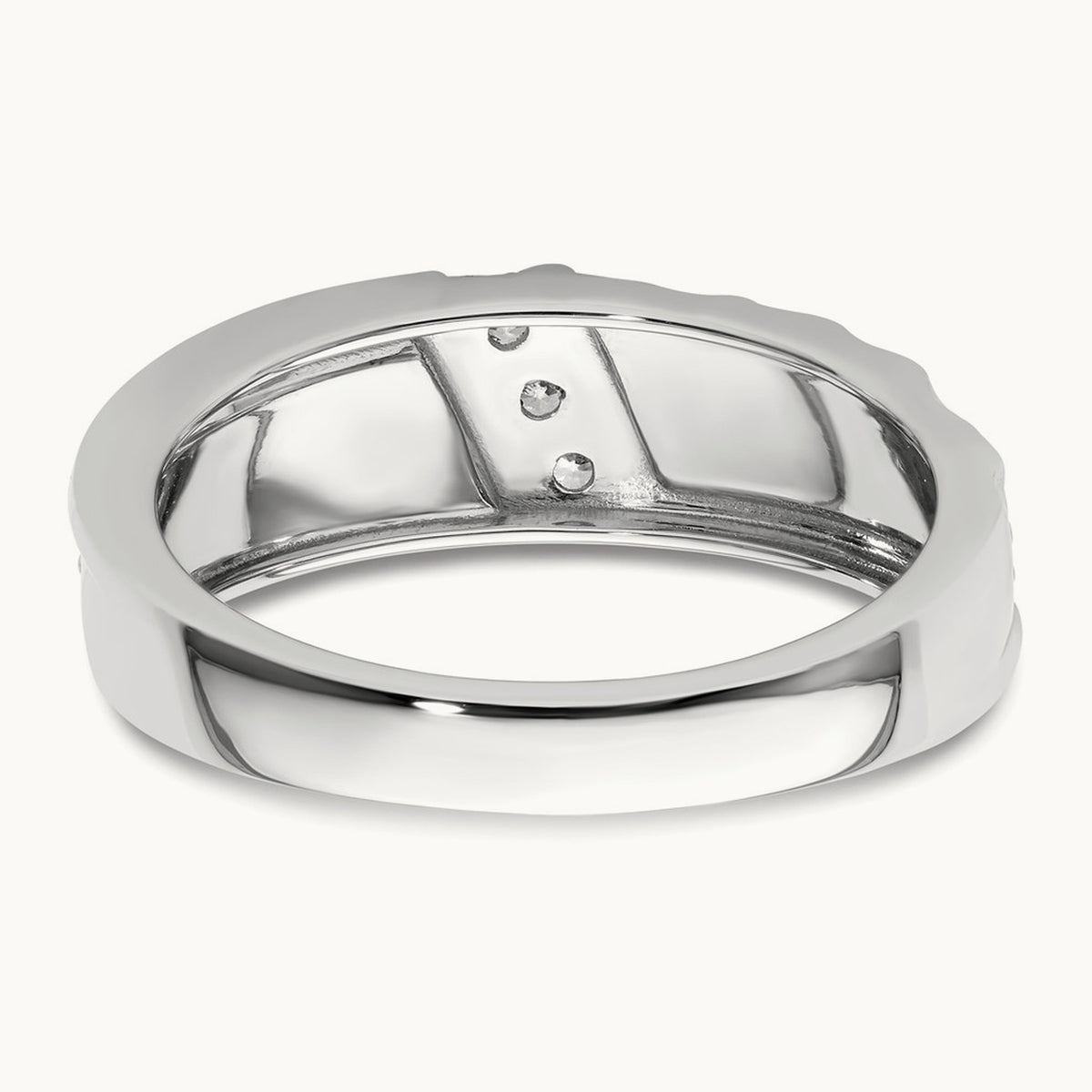 Polish & Satin Hammered Diamond Mens Wedding Band, 14K White Gold