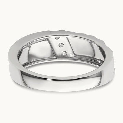 Polish & Satin Hammered Diamond Mens Wedding Band, 14K White Gold