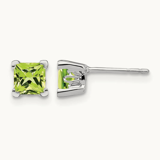 Square Peridot Earrings, 14K White Gold