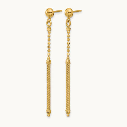 Polish/Texture/Dia-cut Bead w/Bar Dangle Post Earrings, 14K — Leslie's