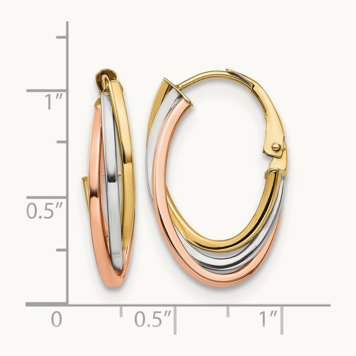 Tri-color Polished Hoop Earrings — 10K Tri-Tone Gold
