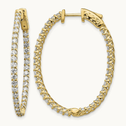 Diamond Oval Hoop w/Safety Clasp Earrings, 14K