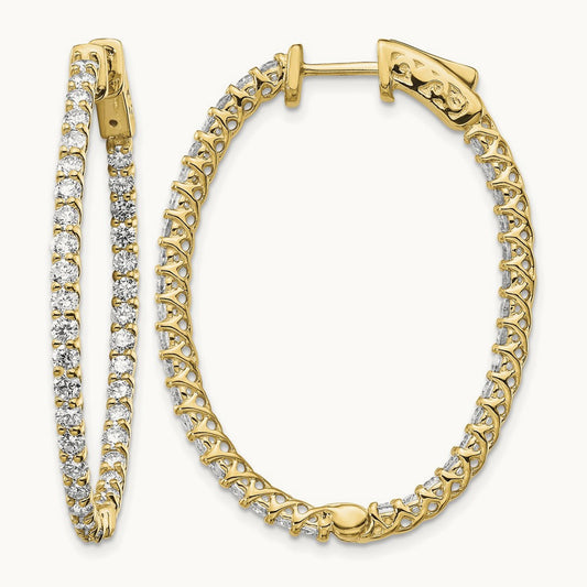 Diamond Oval Hoop w/Safety Clasp Earrings, 14K