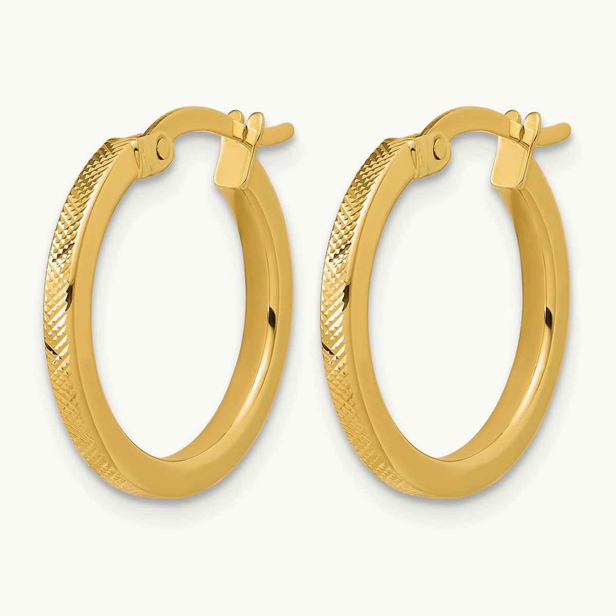 Polished and Textured Round Hoop Earrings, 14K — Leslie's