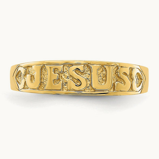 Polished Jesus w/Hearts Ring, 14K Gold