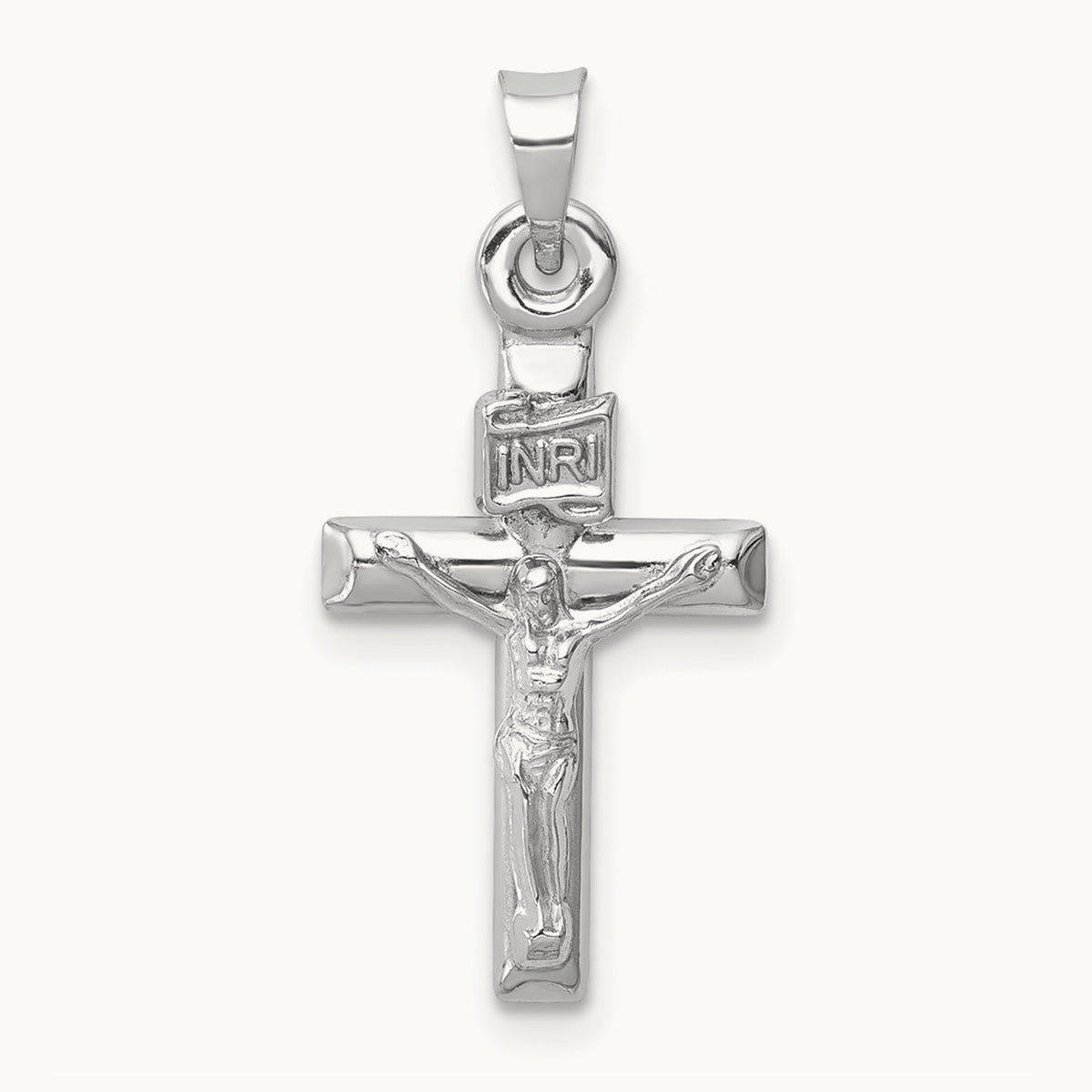 Hollow Crucifix Pendant — 14K White Gold