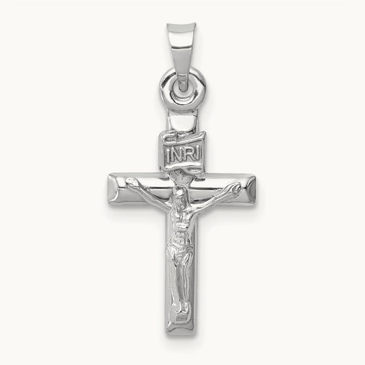 Hollow Crucifix Pendant — 14K White Gold