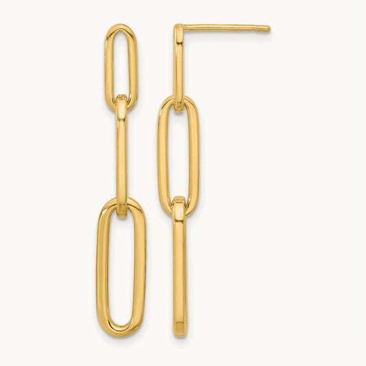 Polished Paperclip Link Post Dangle Earrings, 14K — Leslie's