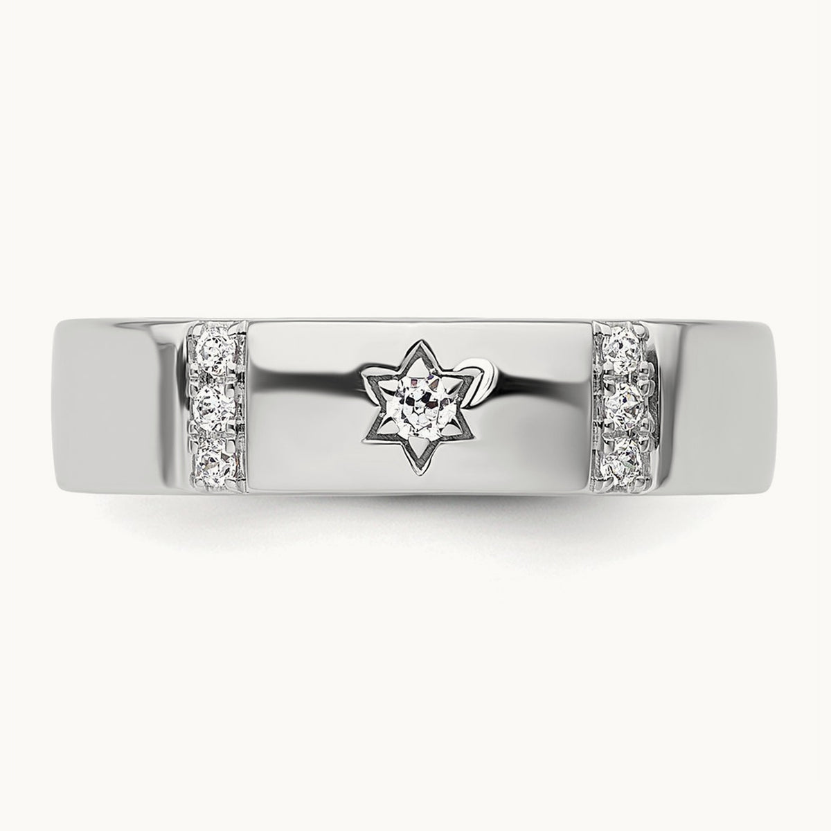 Star of David Diamond Womens Complete Wedding Band, 14K White Gold