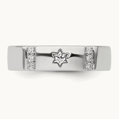Star of David Diamond Womens Complete Wedding Band, 14K White Gold
