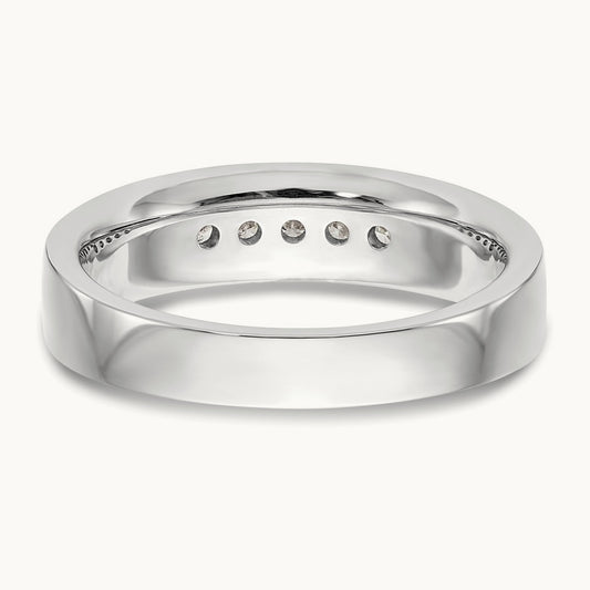 5-Stone Diamond Men's Channel Band, 14K White Gold