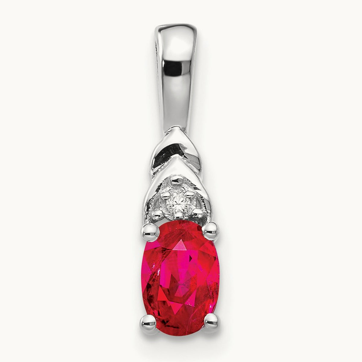 Ruby and Diamond Pendant — 14K White Gold, 16mm