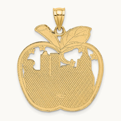 Red Enamel NEW YORK Apple w/NY Skyline Charm, 14K