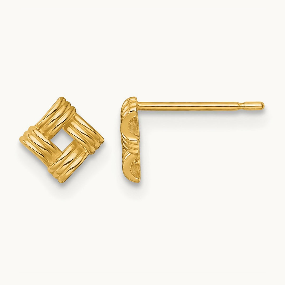 Polished Woven Square Post Earrings, 14K
