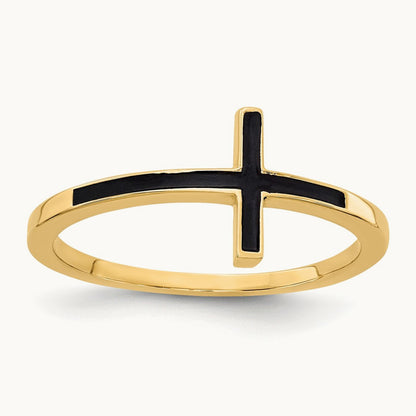 Antiqued Sideways Cross Ring — 14K Yellow Gold