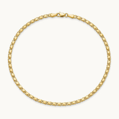 Polished Double-Sided Heart 10in Anklet, 14K