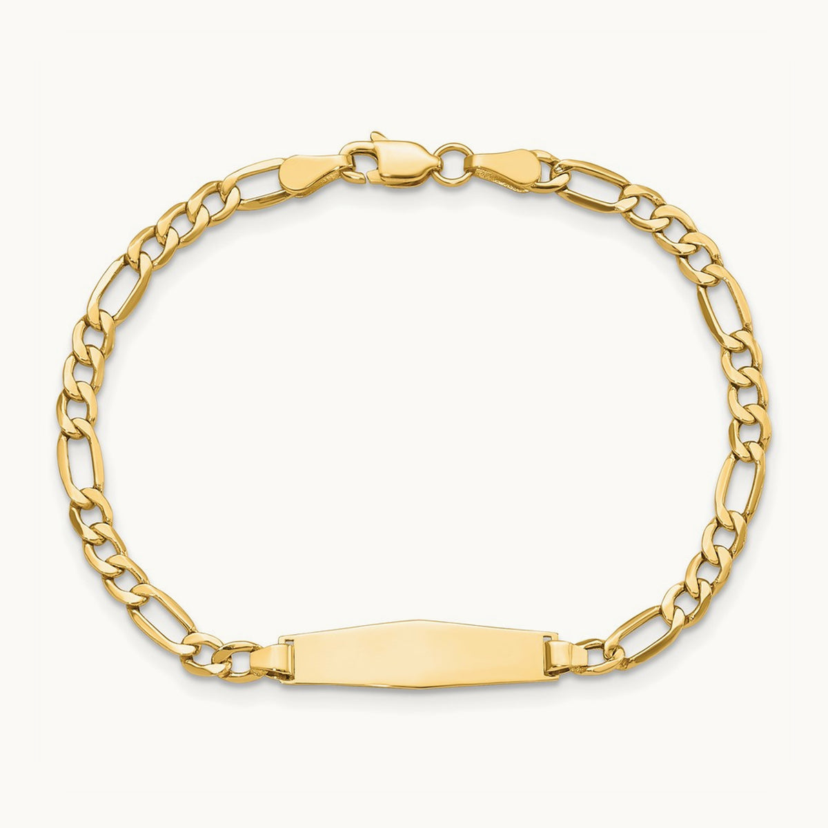 Semi-Solid Soft Diamond Shape Figaro Link ID Bracelet, 14K