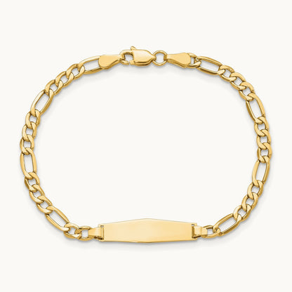 Semi-Solid Soft Diamond Shape Figaro Link ID Bracelet, 14K