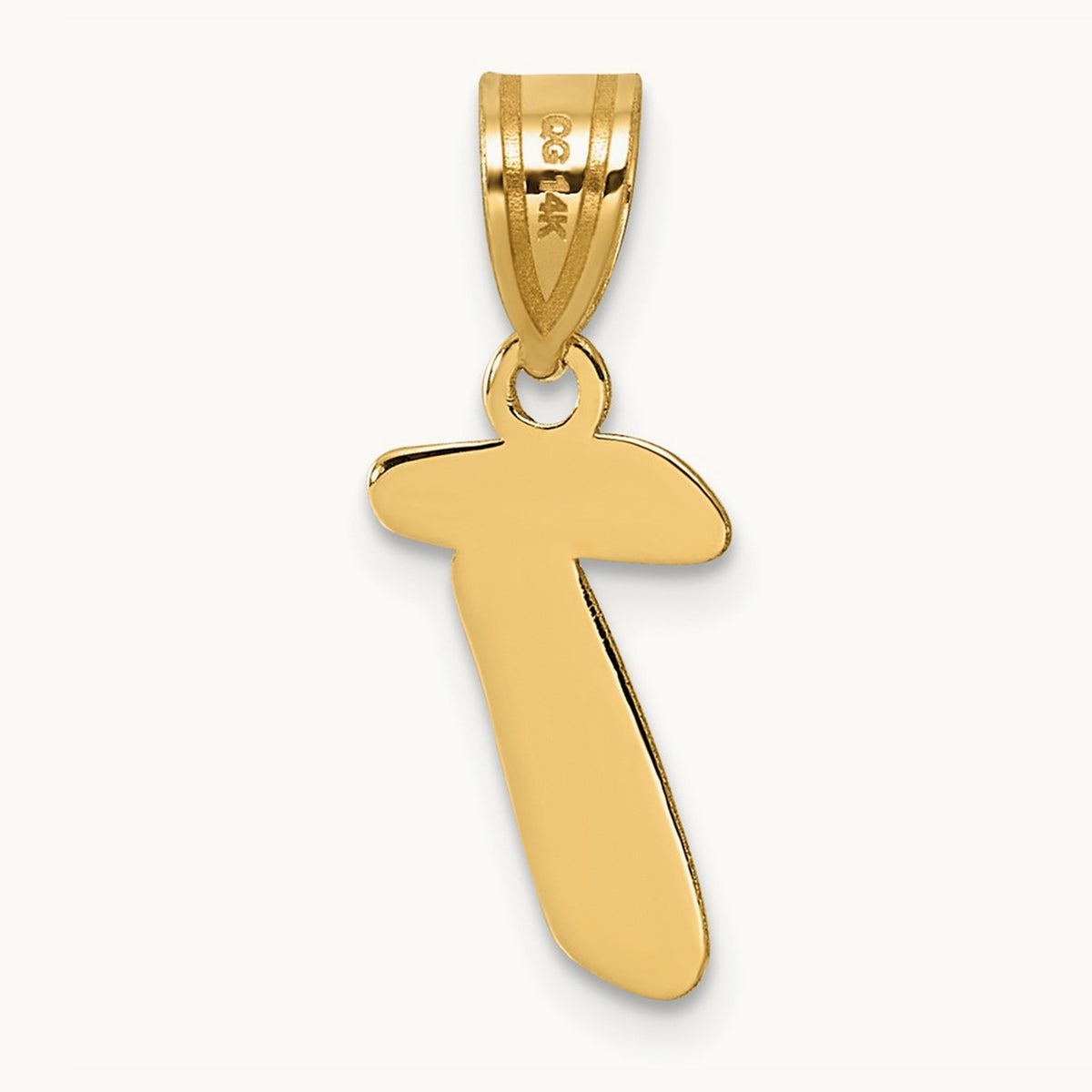 Polished Script Initial Pendant — 14K Yellow Gold, T