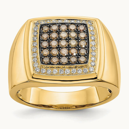 Champagne and White Diamond Mens Ring, 14K
