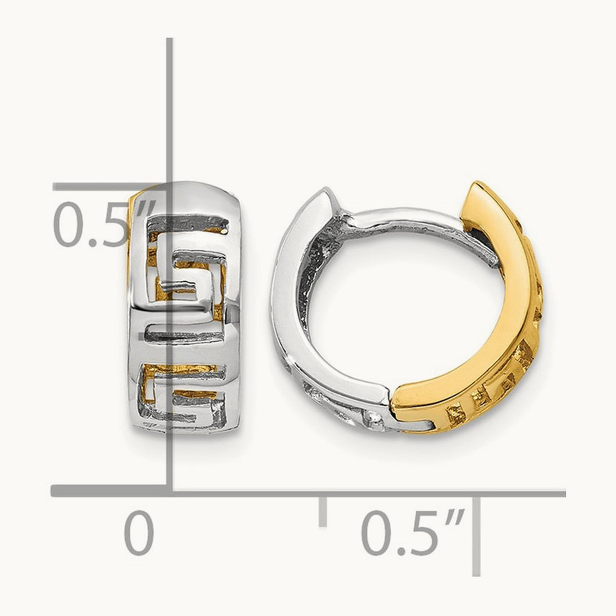 Greek Key Hinged Hoop Earrings — 14K Two-Tone Gold