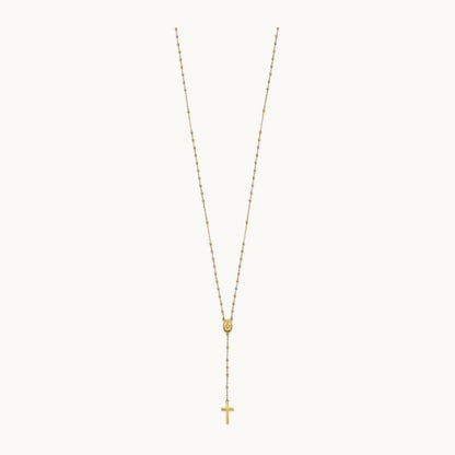 Tri-color Bead Rosary 17in w/3 in ext Necklace, 14K