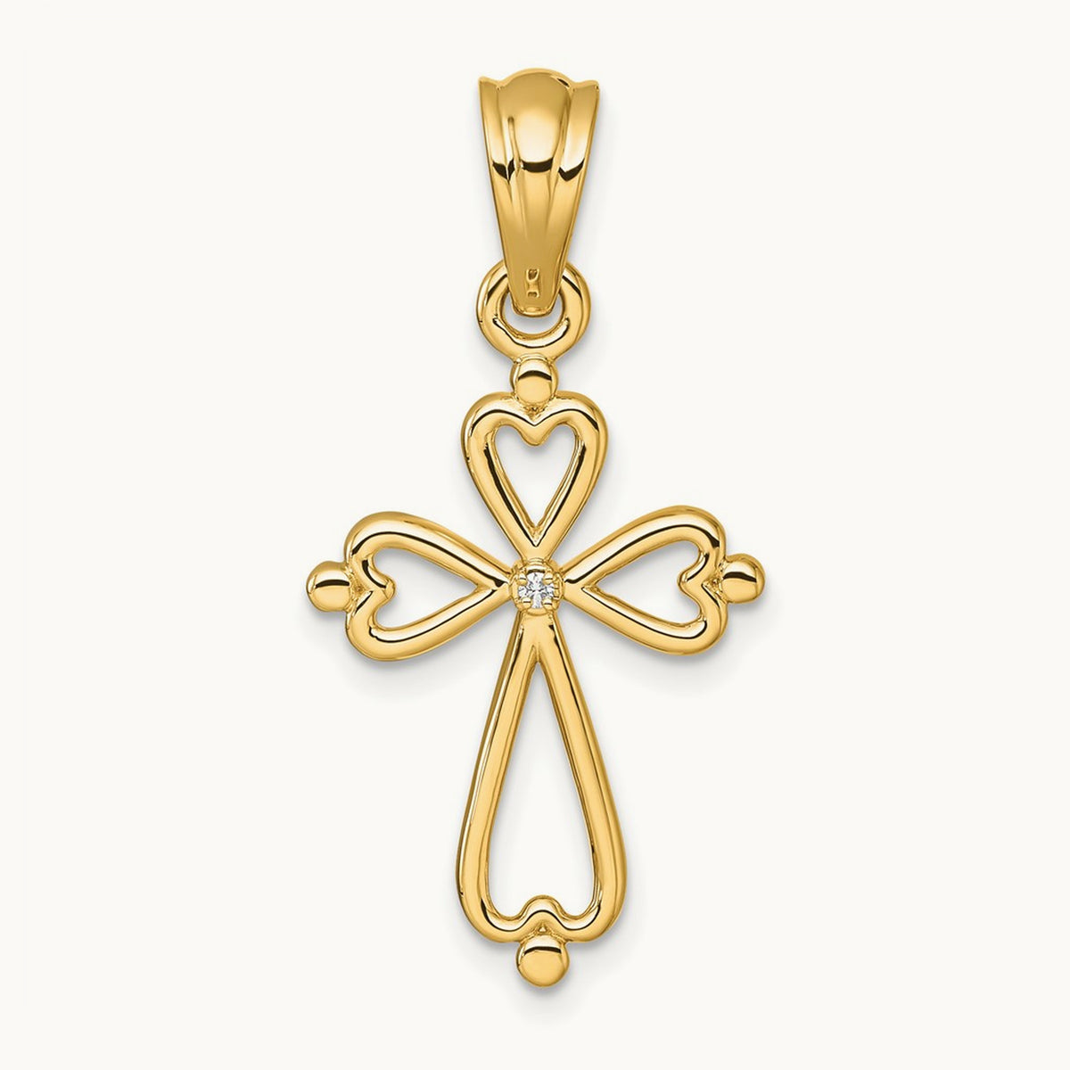 Diamond Accented Cross Pendant — 14K Yellow Gold, 33mm