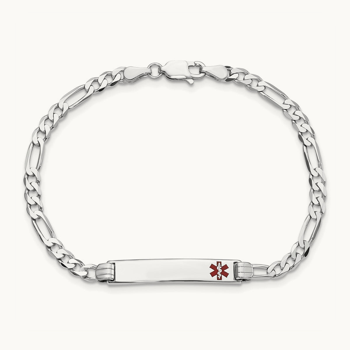 Medical Red Enamel Figaro Link ID Bracelet, 14K White Gold