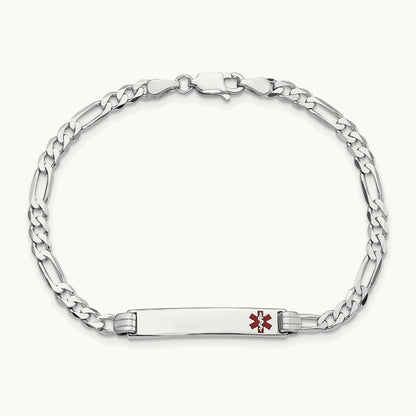 Medical Red Enamel Figaro Link ID Bracelet, 14K White Gold
