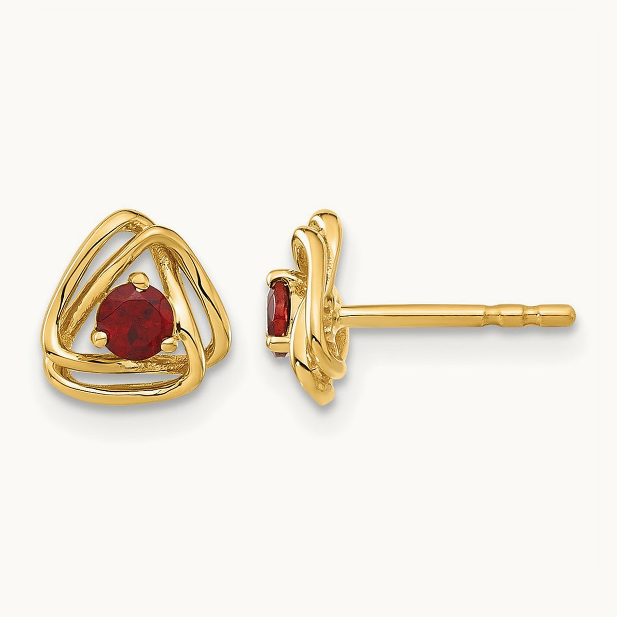Garnet Post Earrings — 14K Yellow Gold