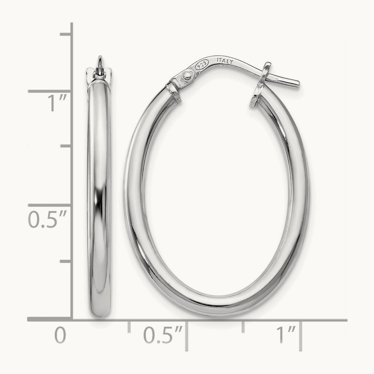 RH-plated Polished Oval Hinged Hoop Earrings, Sterling Silver — Leslie's