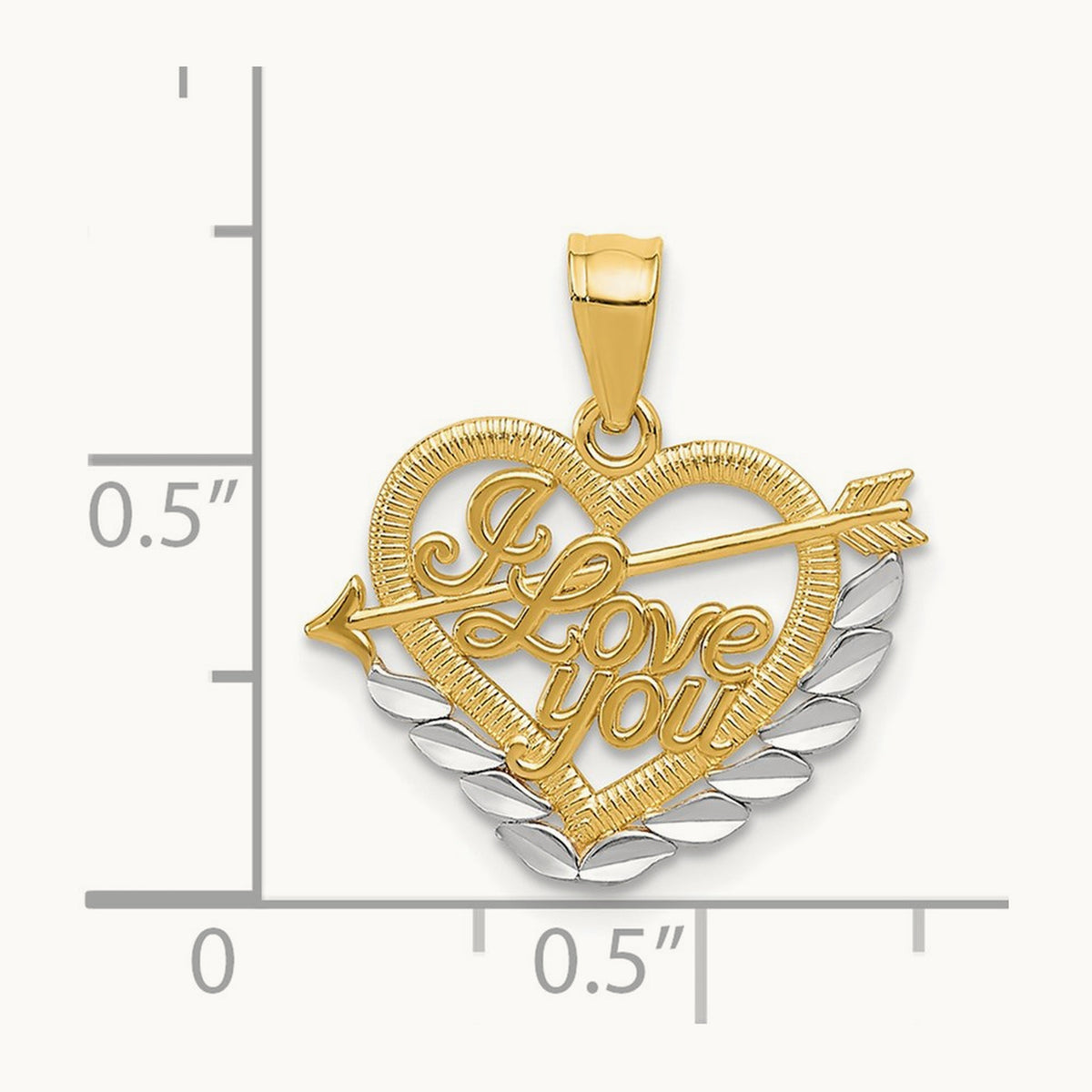 I LOVE YOU Heart Pendant, 14K with Rhodium