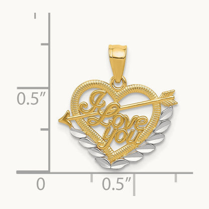 I LOVE YOU Heart Pendant, 14K with Rhodium