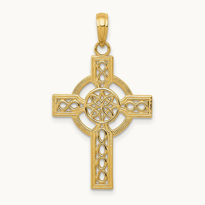 Diamond-cut Celtic Cross Pendant — 14K Yellow Gold