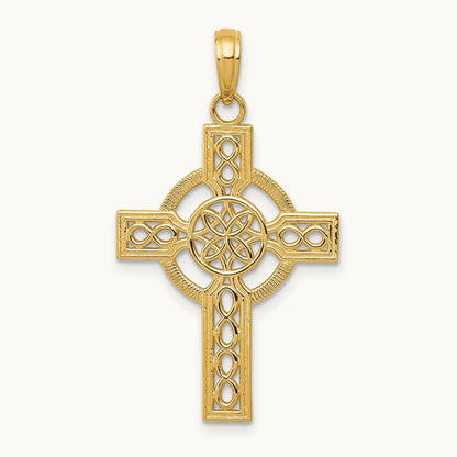 Diamond-cut Celtic Cross Pendant — 14K Yellow Gold