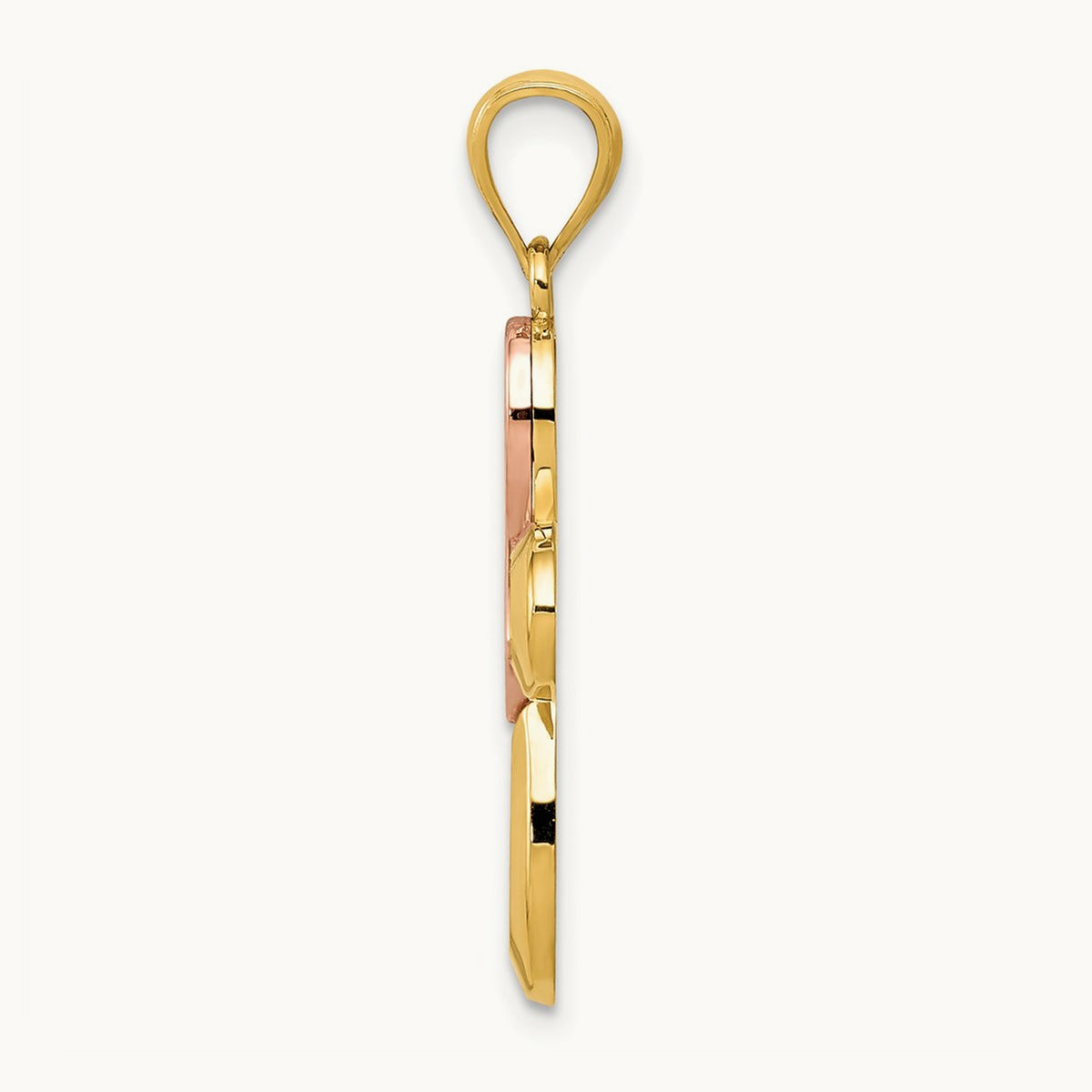 Polished Ribbon Cross Pendant — 14K Two-Tone Gold