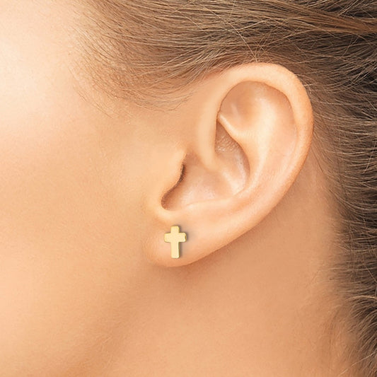 Polished Cross Post Earrings — 14K Yellow Gold