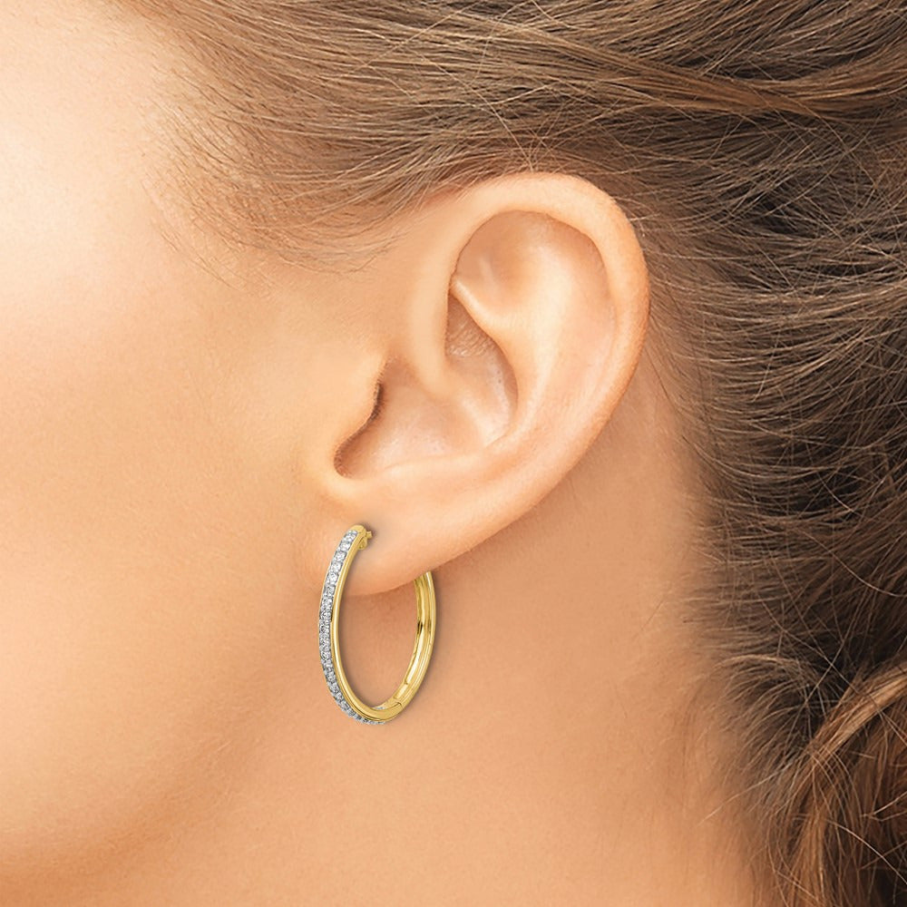 Diamond Hinged Hoop Earrings — 14K Yellow Gold