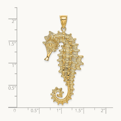 Textured 3-D Seahorse Charm, 14K
