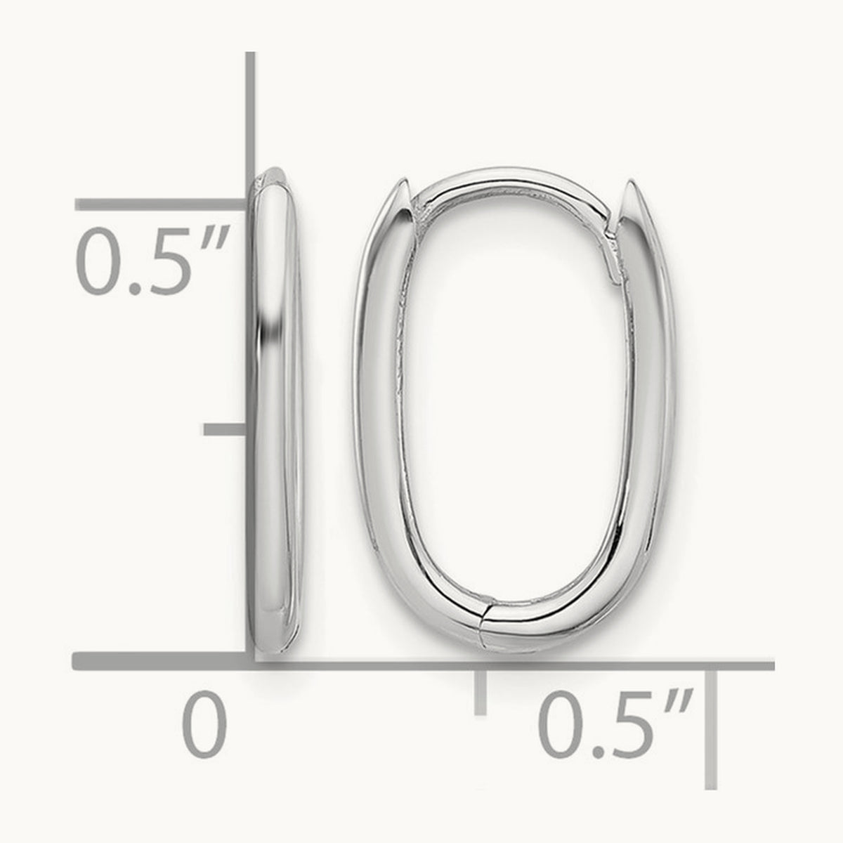 Polished Oval Hinged Hoop Earrings — 14K White Gold, 9.25mm