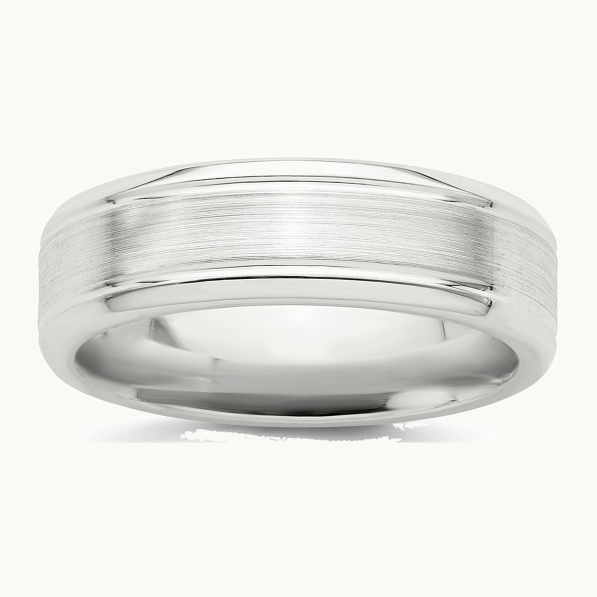 Sterling Silver 6mm Brushed Flat Grooved Beveled Edge Fancy Band